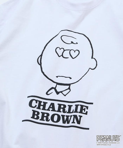 PEANUTS（史努比） チャーリー・ブラウン 寬鬆版心形眼圖案圓領T恤
