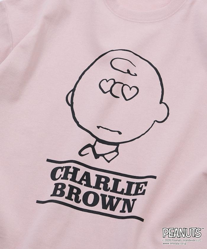 PEANUTS（史努比） チャーリー・ブラウン 寬鬆版心形眼圖案圓領T恤