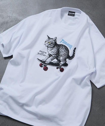 THRASHER×FREAK'S STORE 聯名款 寬鬆廓形 CAT動物印花 圓領 T恤