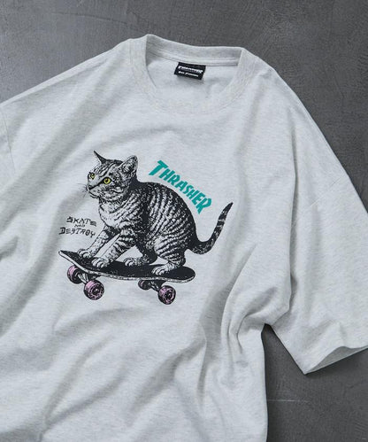 THRASHER×FREAK'S STORE 聯名款 寬鬆廓形 CAT動物印花 圓領 T恤