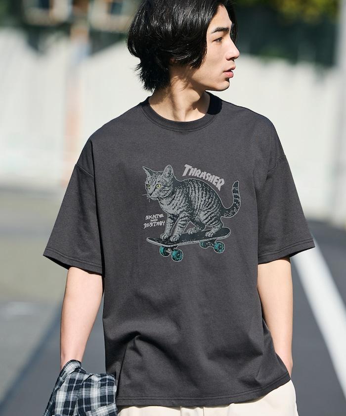 THRASHER×FREAK'S STORE 聯名款 寬鬆廓形 CAT動物印花 圓領 T恤