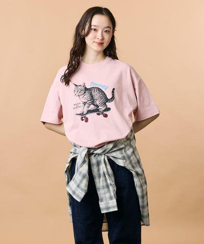 THRASHER×FREAK'S STORE 聯名款 寬鬆廓形 CAT動物印花 圓領 T恤