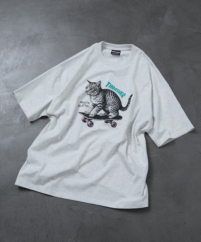THRASHER×FREAK'S STORE 聯名款 寬鬆廓形 CAT動物印花 圓領 T恤