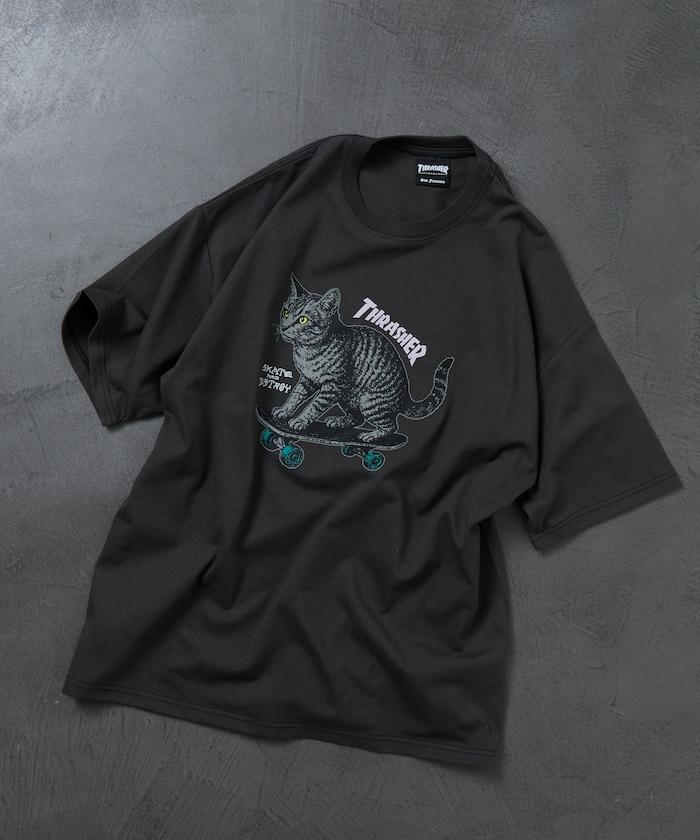 THRASHER×FREAK'S STORE 聯名款 寬鬆廓形 CAT動物印花 圓領 T恤