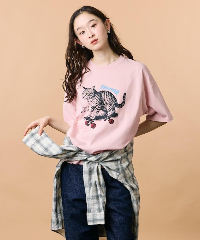 THRASHER×FREAK'S STORE 聯名款 寬鬆廓形 CAT動物印花 圓領 T恤
