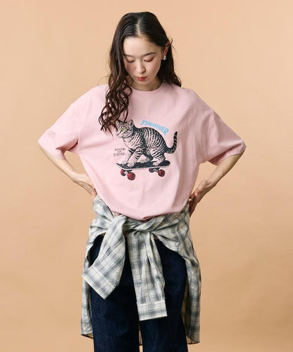THRASHER×FREAK'S STORE 聯名款 寬鬆廓形 CAT動物印花 圓領 T恤