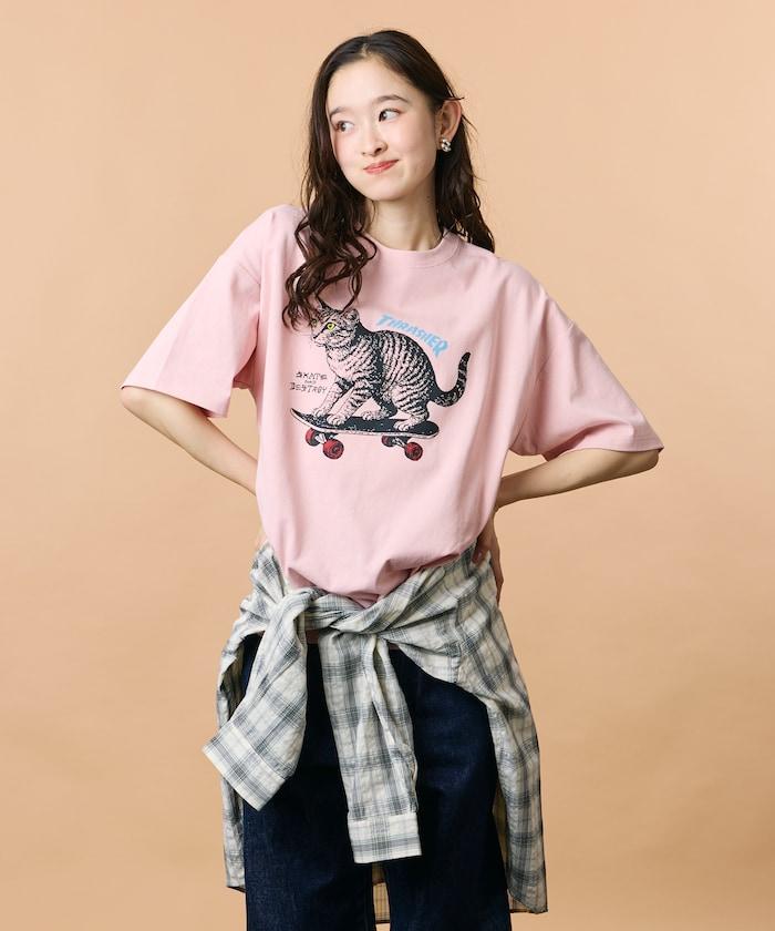 THRASHER×FREAK'S STORE 聯名款 寬鬆廓形 CAT動物印花 圓領 T恤