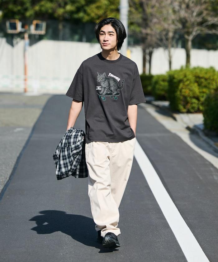THRASHER×FREAK'S STORE 聯名款 寬鬆廓形 CAT動物印花 圓領 T恤