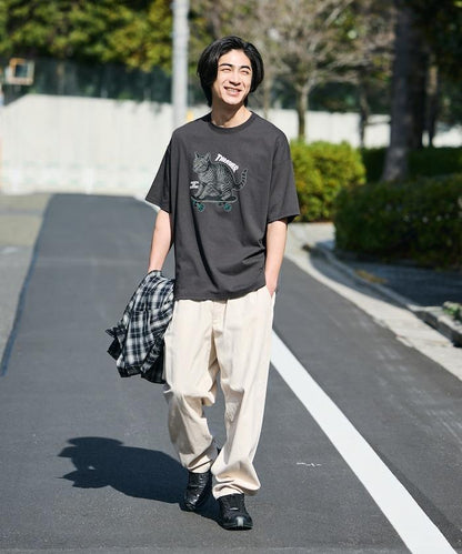 THRASHER×FREAK'S STORE 聯名款 寬鬆廓形 CAT動物印花 圓領 T恤