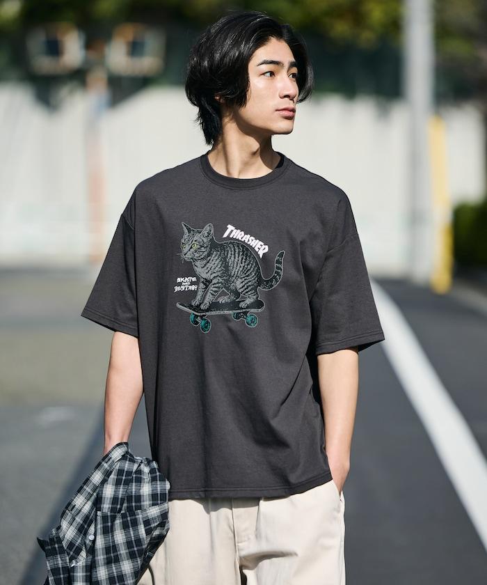 THRASHER×FREAK'S STORE 聯名款 寬鬆廓形 CAT動物印花 圓領 T恤