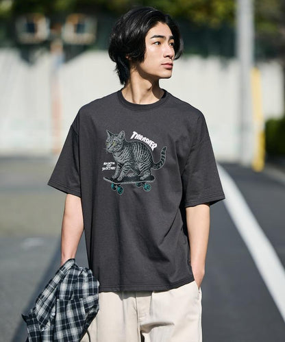 THRASHER×FREAK'S STORE 聯名款 寬鬆廓形 CAT動物印花 圓領 T恤