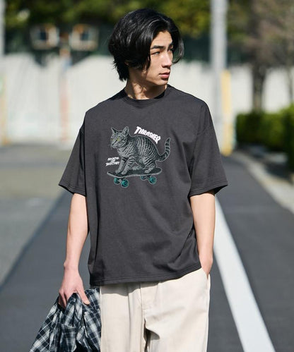 THRASHER×FREAK'S STORE 聯名款 寬鬆廓形 CAT動物印花 圓領 T恤