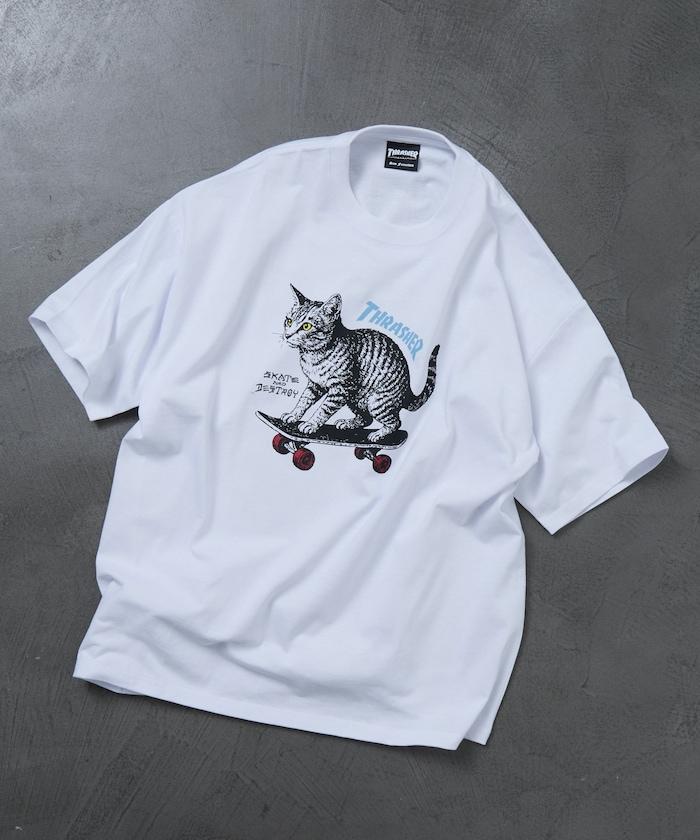 THRASHER×FREAK'S STORE 聯名款 寬鬆廓形 CAT動物印花 圓領 T恤