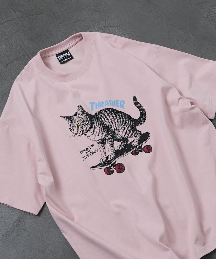 THRASHER×FREAK'S STORE 聯名款 寬鬆廓形 CAT動物印花 圓領 T恤
