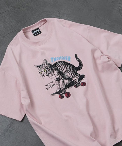 THRASHER×FREAK'S STORE 聯名款 寬鬆廓形 CAT動物印花 圓領 T恤