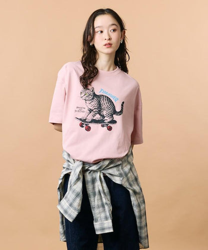 THRASHER×FREAK'S STORE 聯名款 寬鬆廓形 CAT動物印花 圓領 T恤