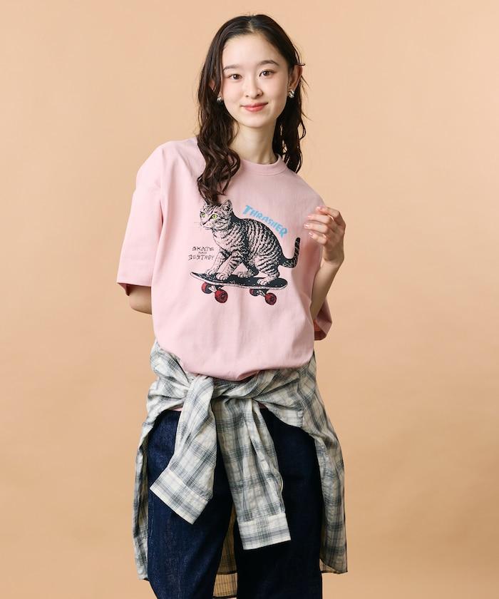 THRASHER×FREAK'S STORE 聯名款 寬鬆廓形 CAT動物印花 圓領 T恤