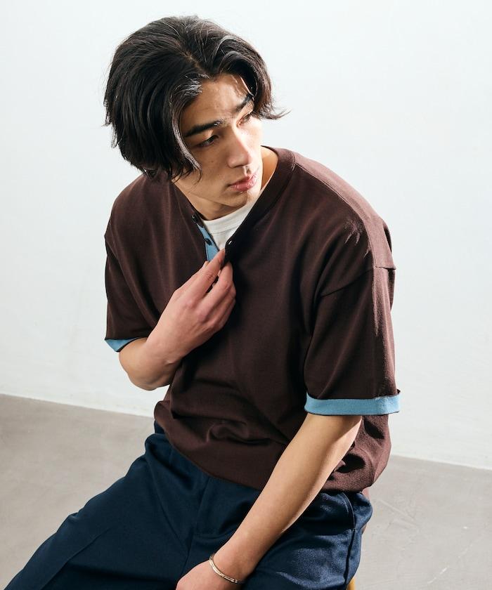 Relax Fit 寬鬆版 涼感拼色亨利領 套頭上衣