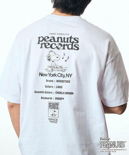 PEANUTS（花生漫畫） Records 背部印花寬鬆圓領T恤