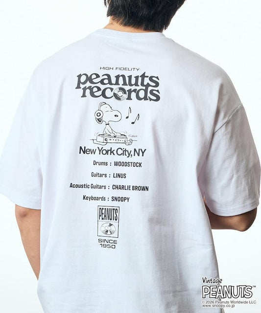 PEANUTS（花生漫畫） Records 背部印花寬鬆圓領T恤