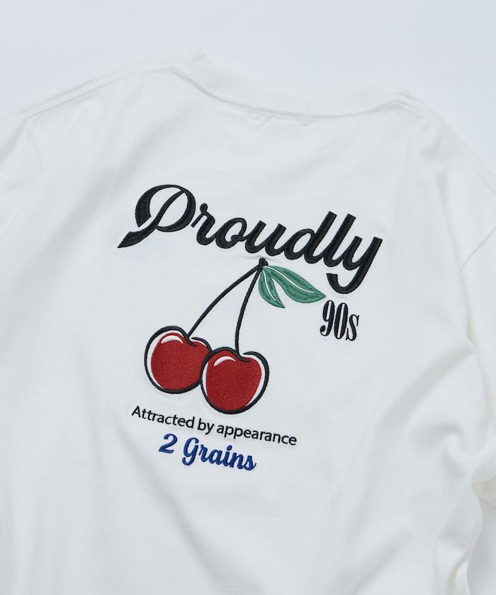 寬鬆版 後背刺繡 Cherry ringer 設計 圓領 T恤