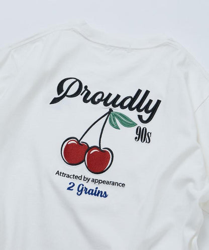 寬鬆版 後背刺繡 Cherry ringer 設計 圓領 T恤