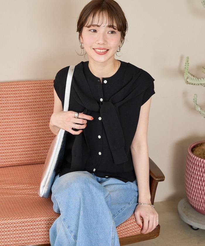 肩掛假披肩設計針織上衣