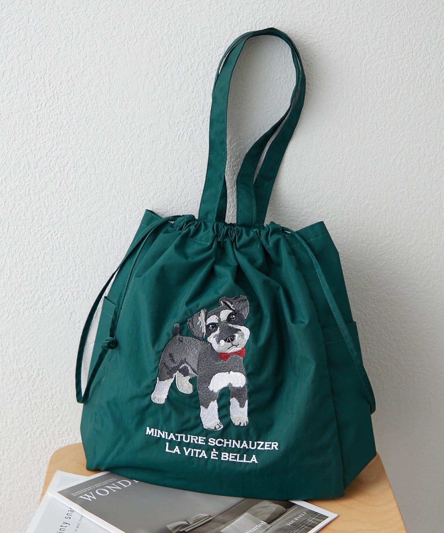 適合散步的 動物刺繡 束口托特包