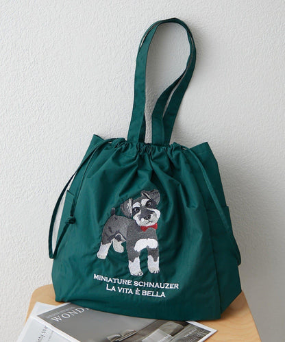 適合散步的 動物刺繡 束口托特包