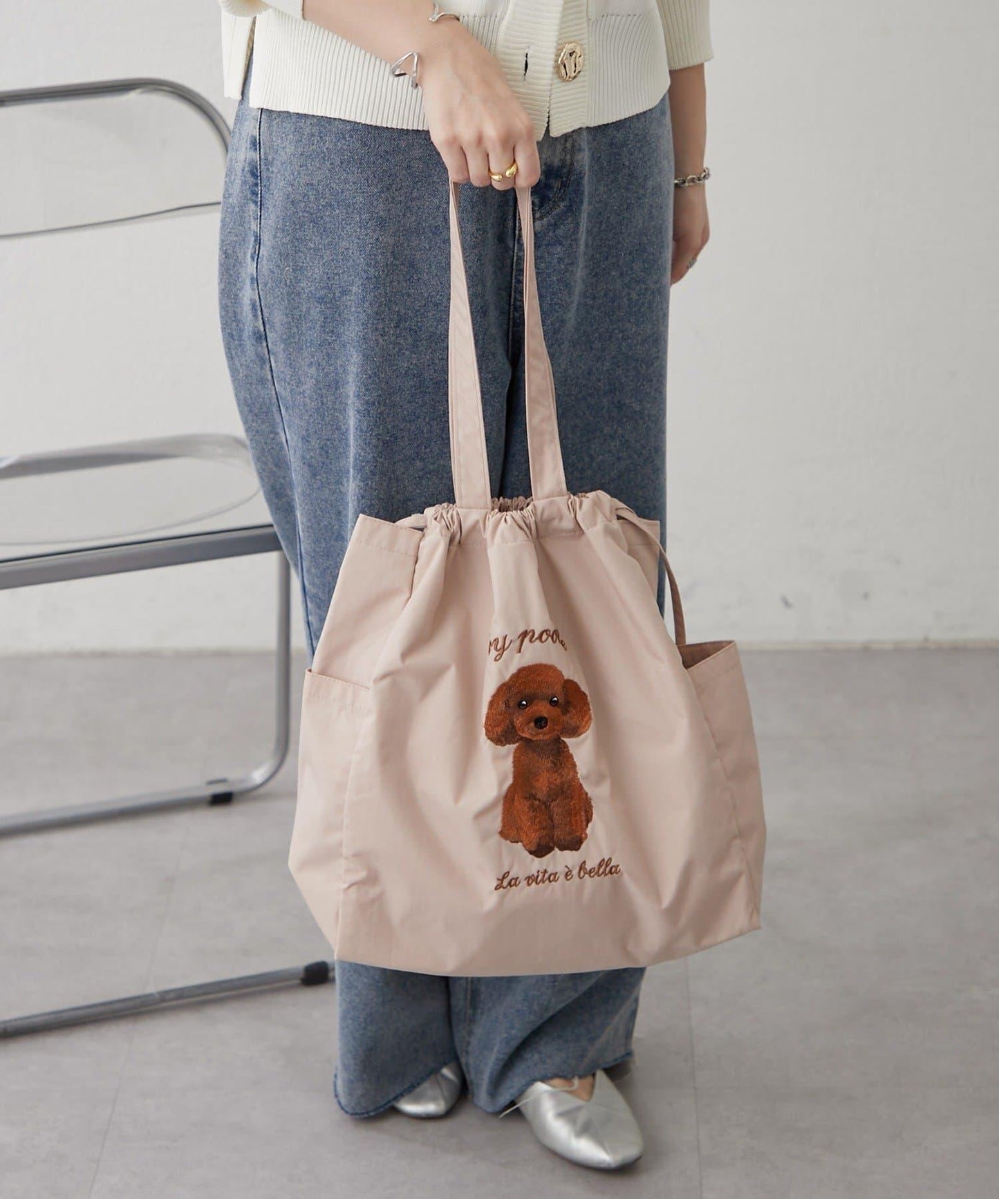 適合散步的 動物刺繡 束口托特包