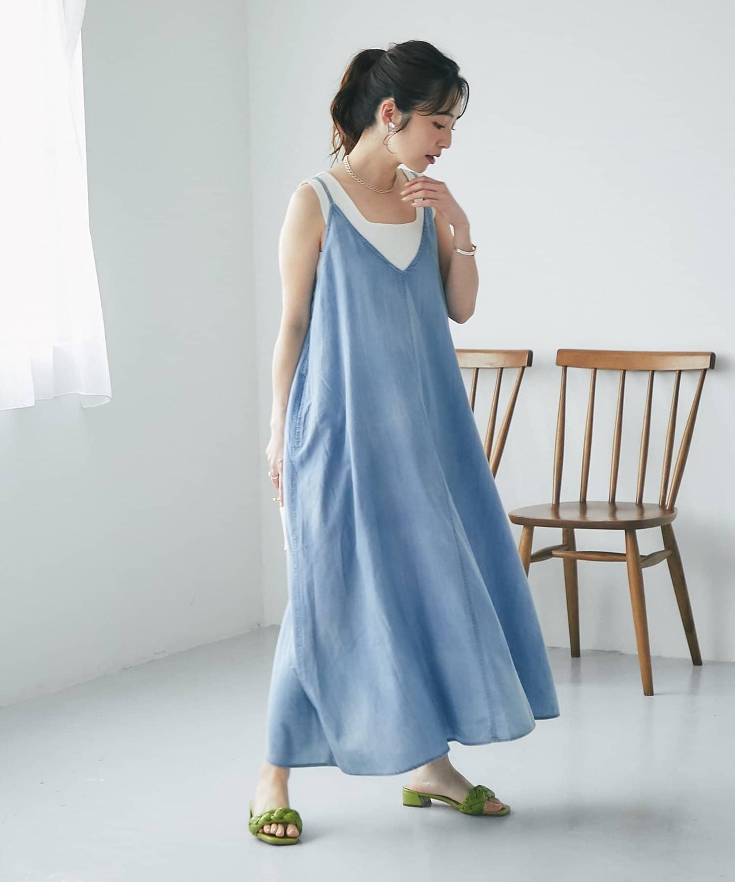 透感牛仔吊帶連衣裙