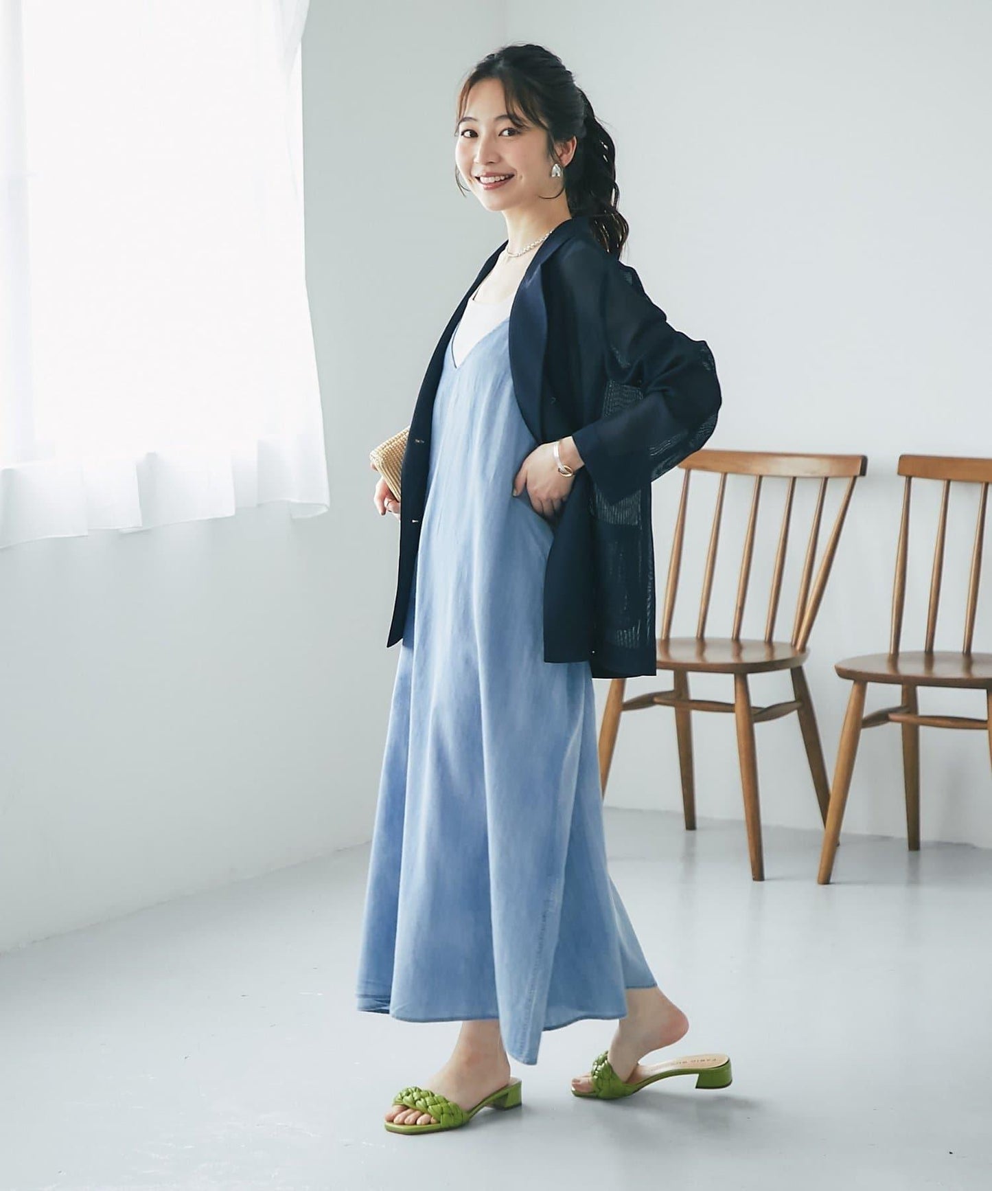 透感牛仔吊帶連衣裙