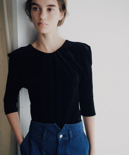 Sheer velour power shoulder 上衣