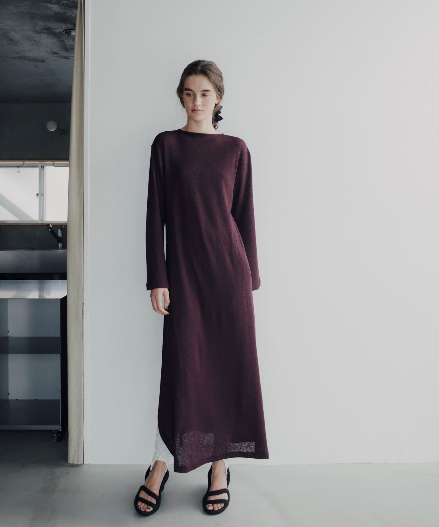 Waffle V-neck slit 連衣裙