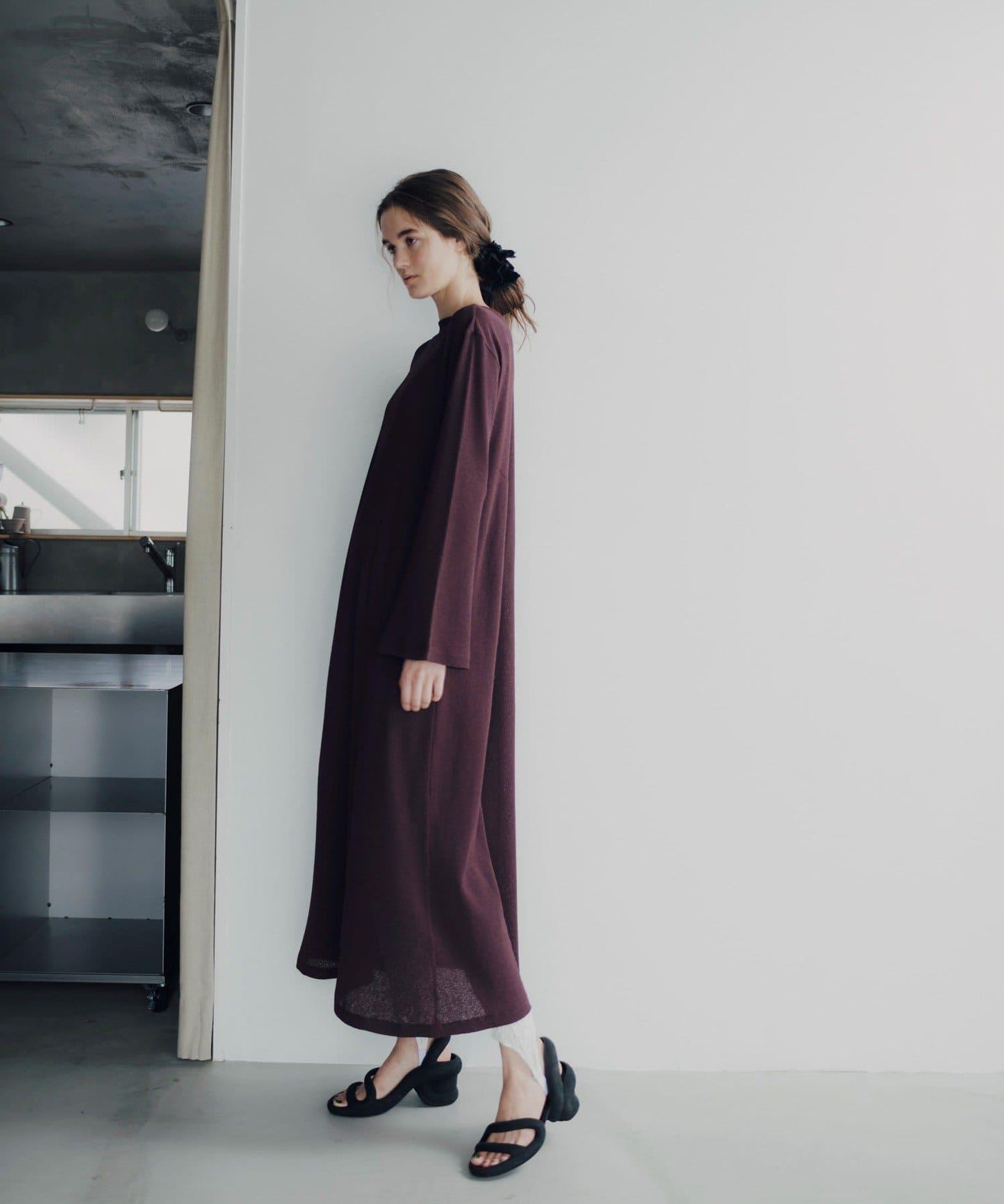 Waffle V-neck slit 連衣裙