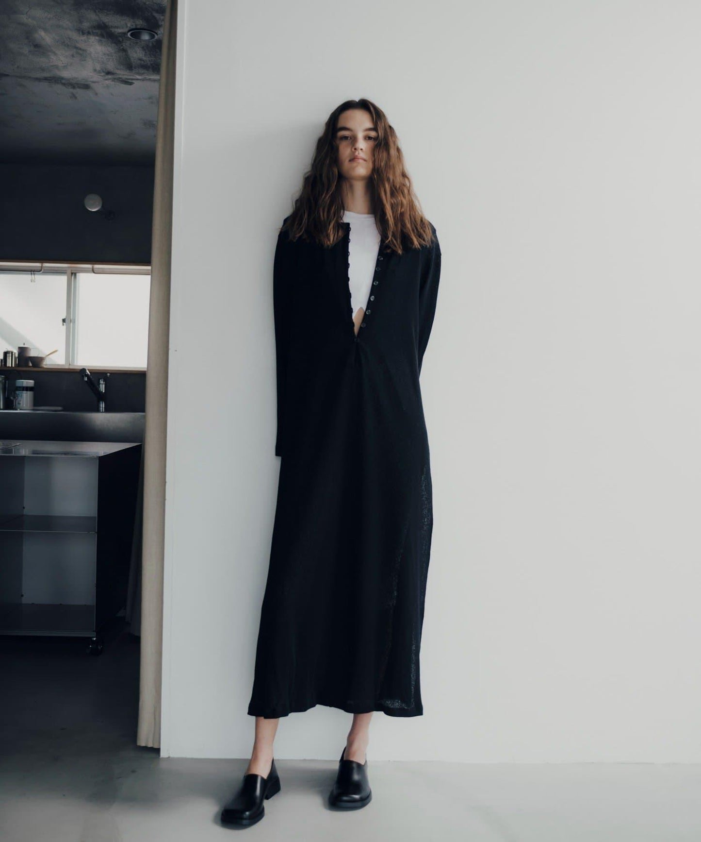 Waffle V-neck slit 連衣裙