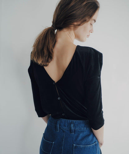Sheer velour power shoulder 上衣
