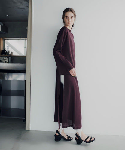 Waffle V-neck slit 連衣裙