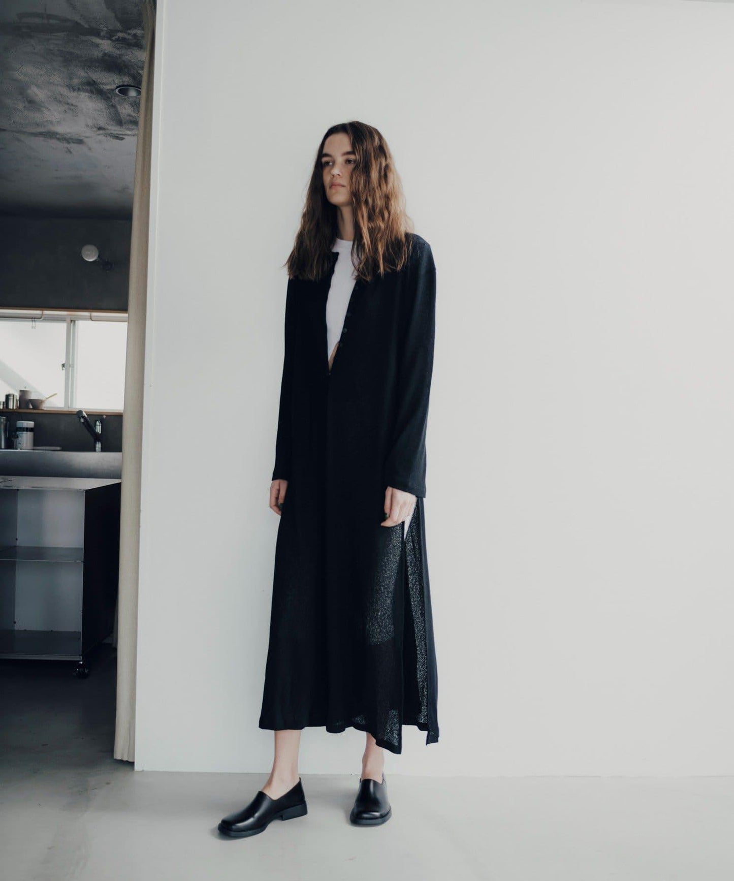 Waffle V-neck slit 連衣裙