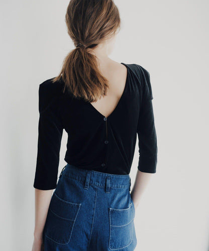 Sheer velour power shoulder 上衣