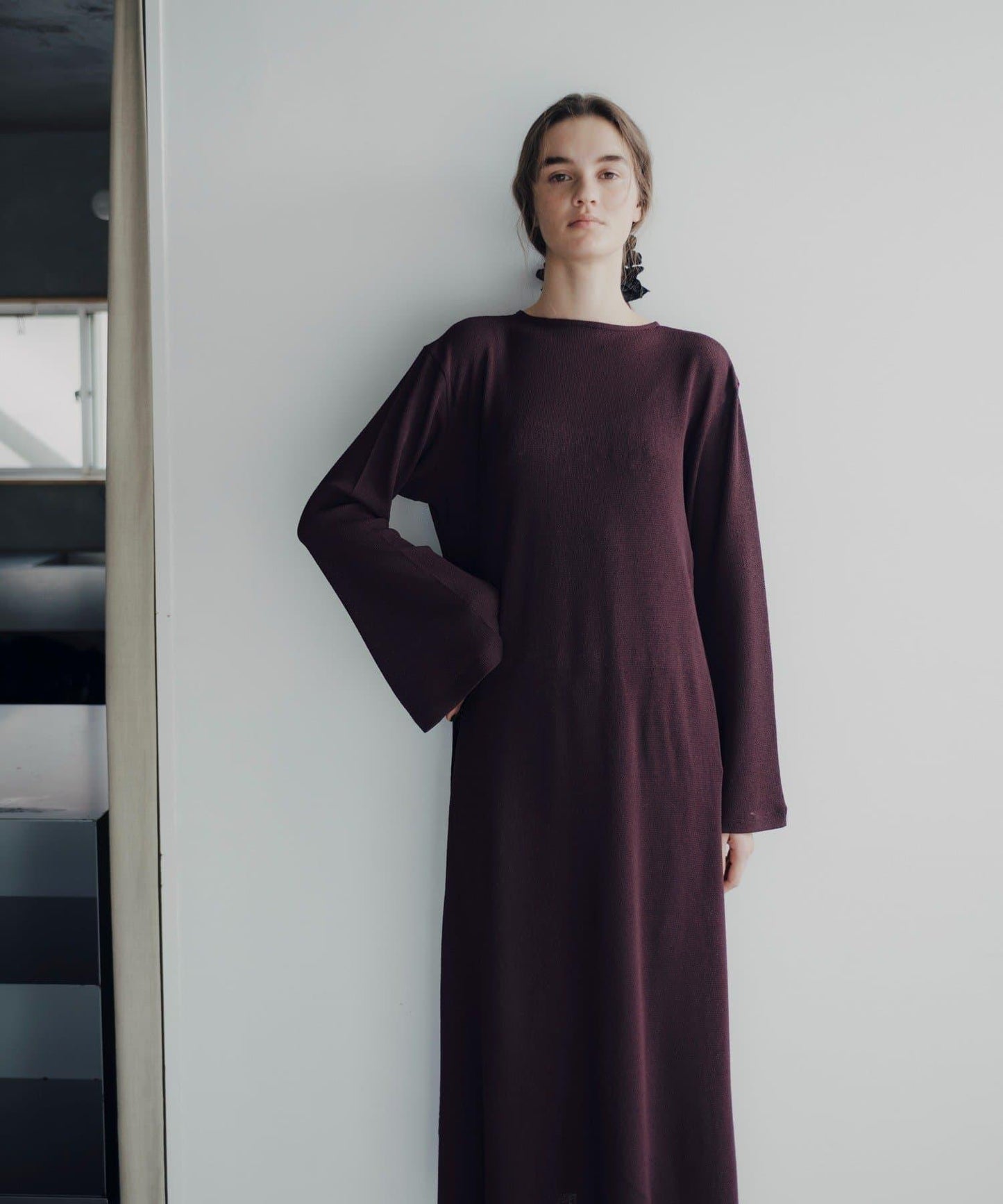 Waffle V-neck slit 連衣裙
