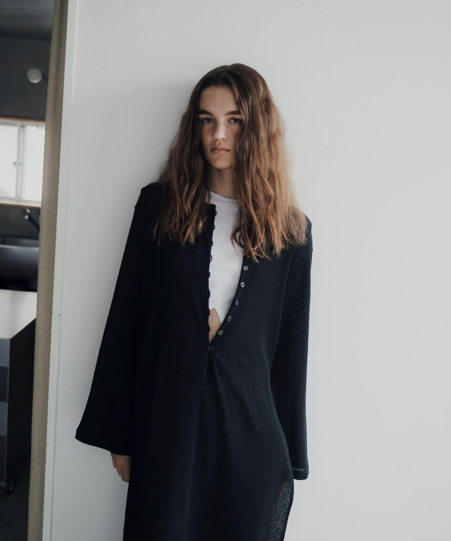 Waffle V-neck slit 連衣裙