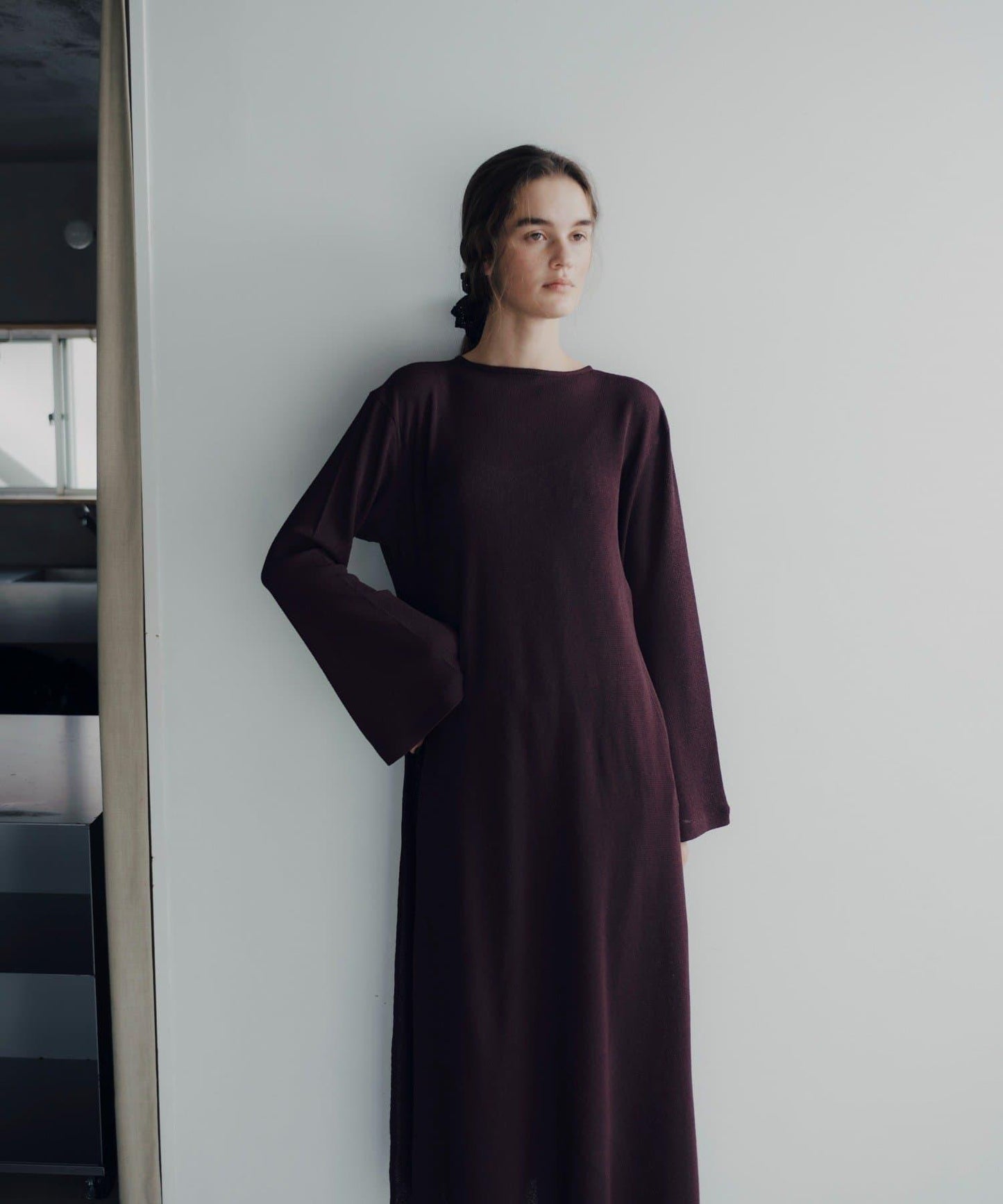 Waffle V-neck slit 連衣裙