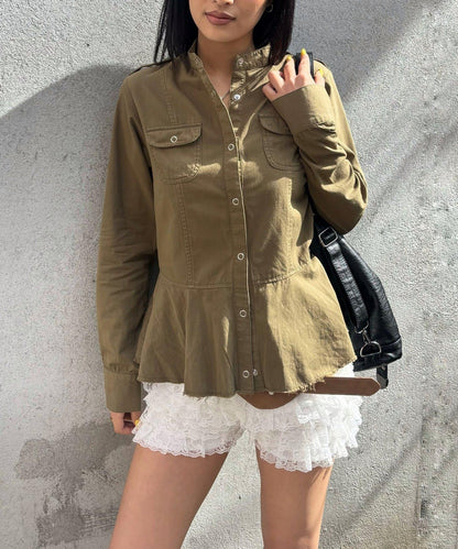 WHO'S WHO gallery 軍事風荷葉下襬女襯衫