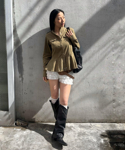 WHO'S WHO gallery 軍事風荷葉下襬女襯衫