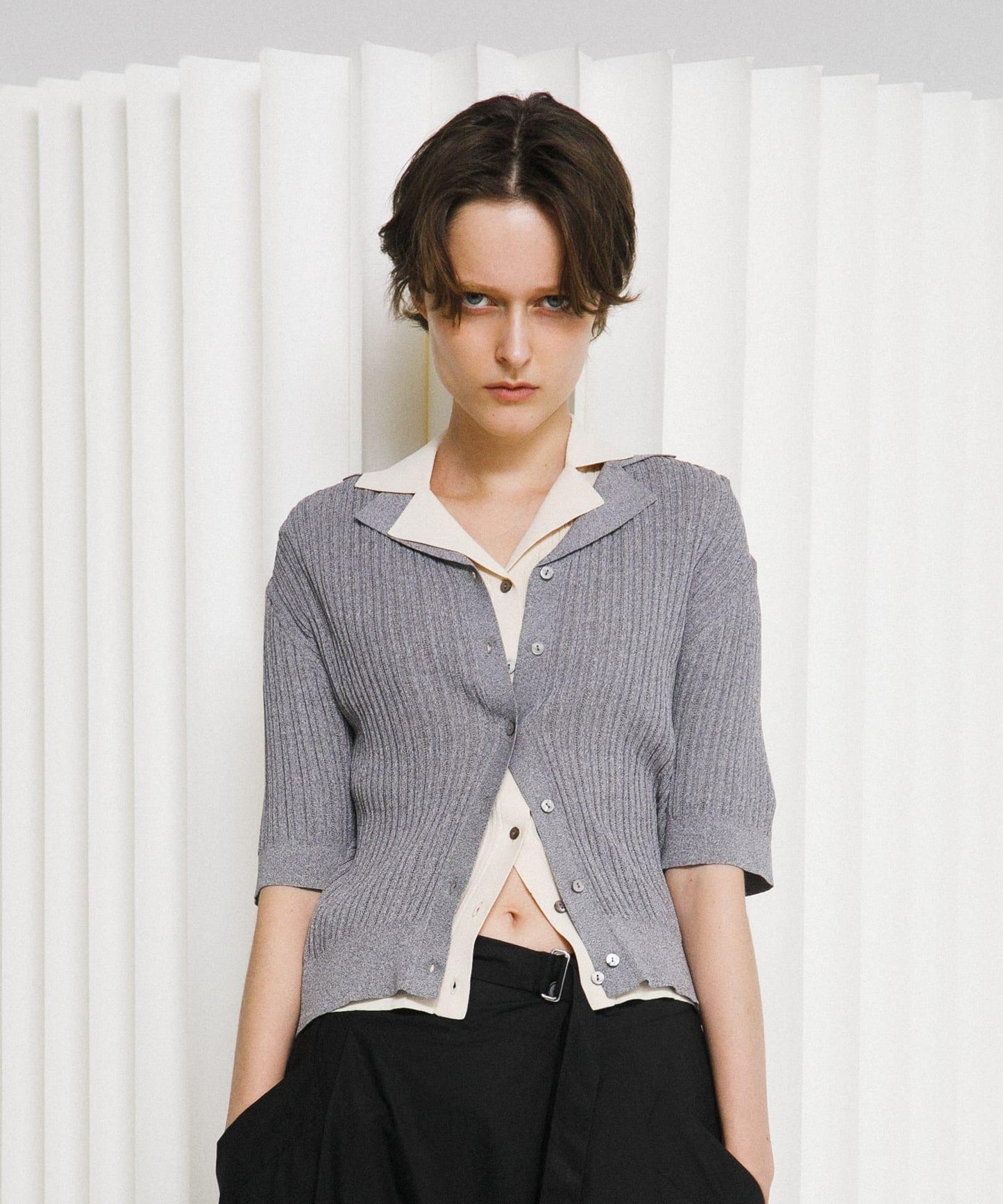knit polo cardigan