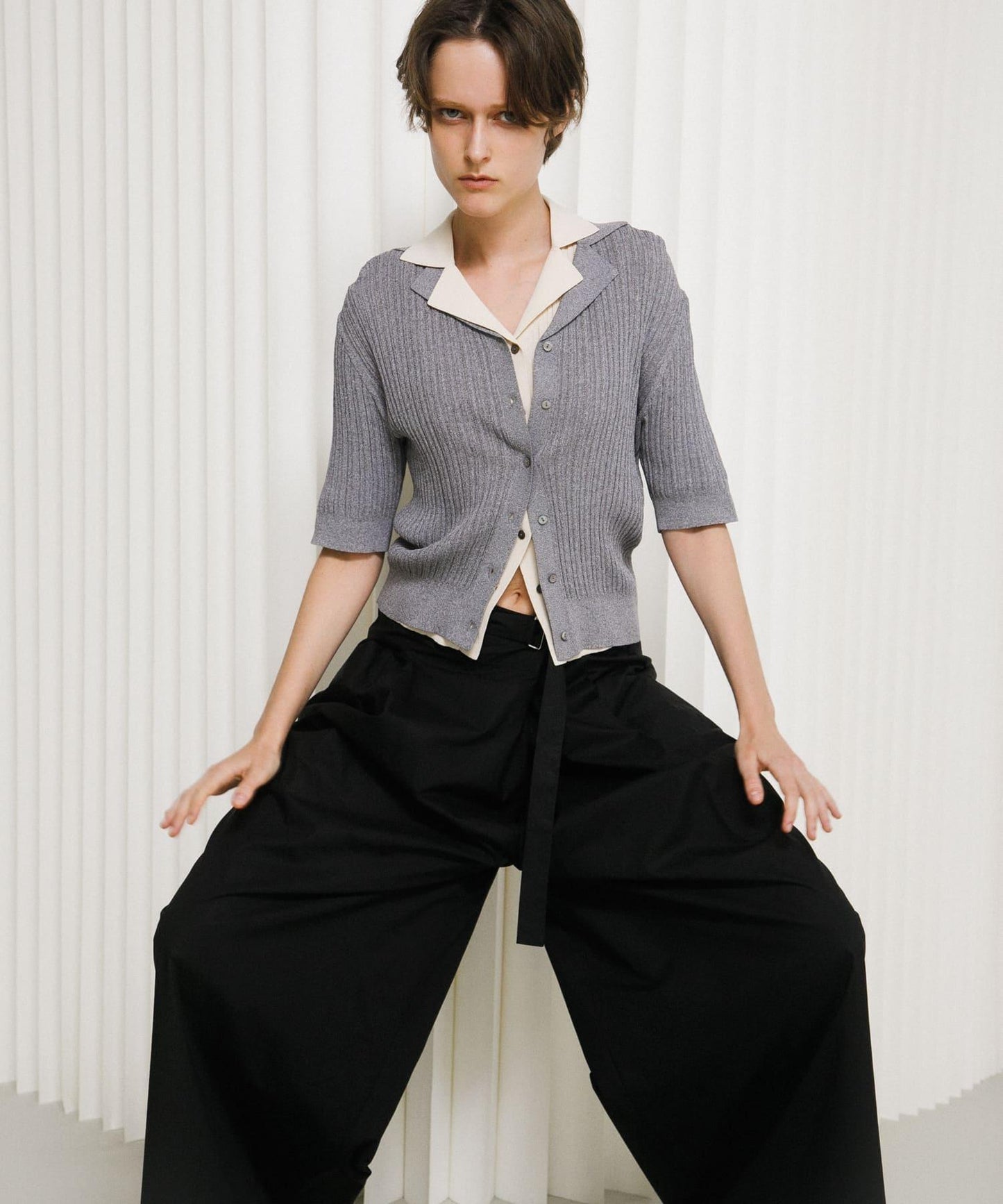 knit polo cardigan