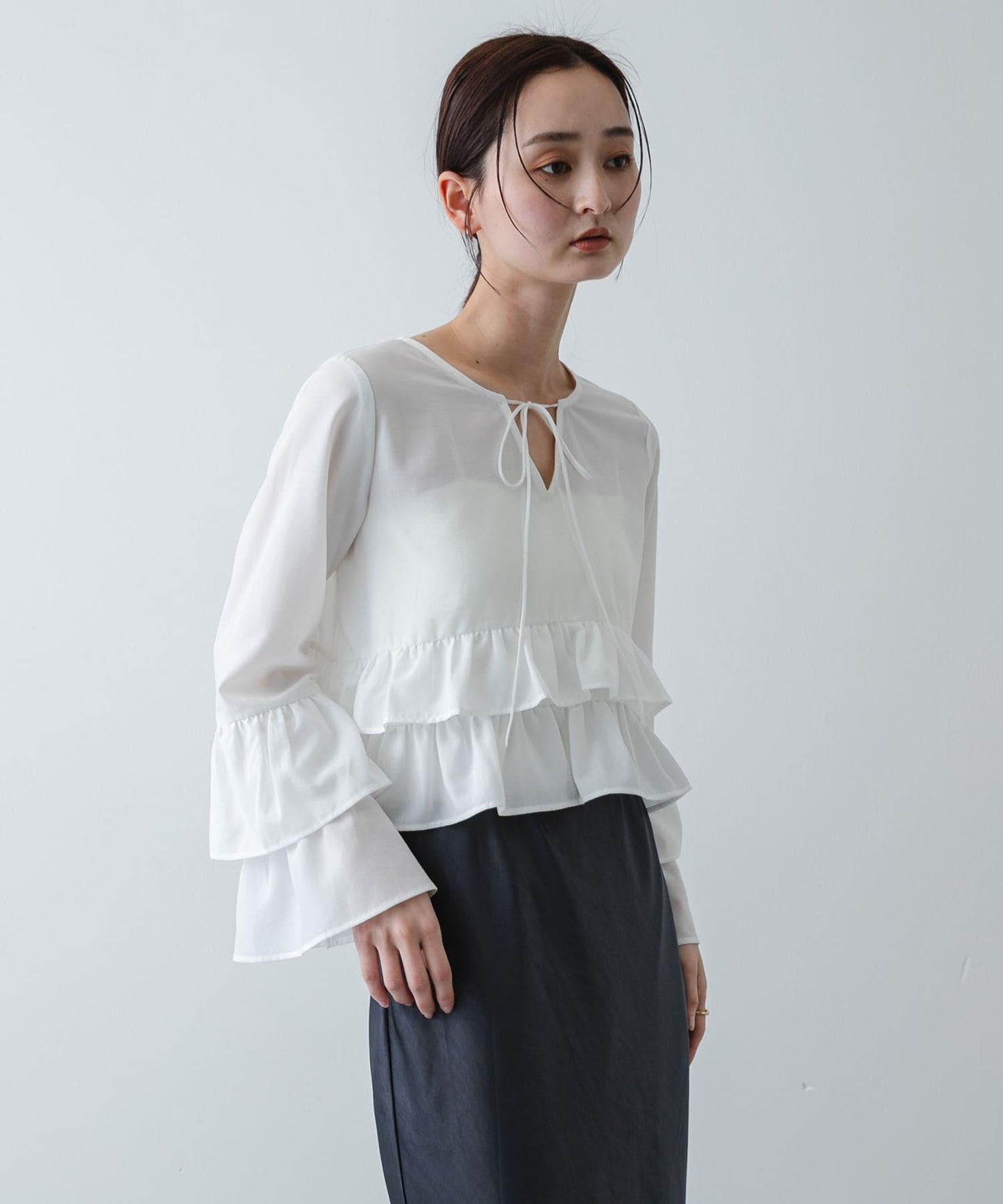 雙層荷葉邊 女式襯衫