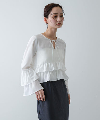 雙層荷葉邊 女式襯衫