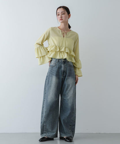 雙層荷葉邊 女式襯衫